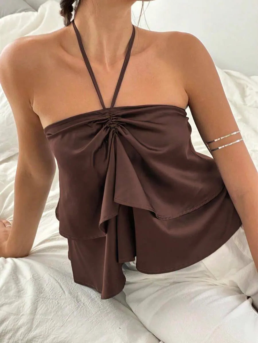 Top Halter SATIN BOW — Nudo Drapeado