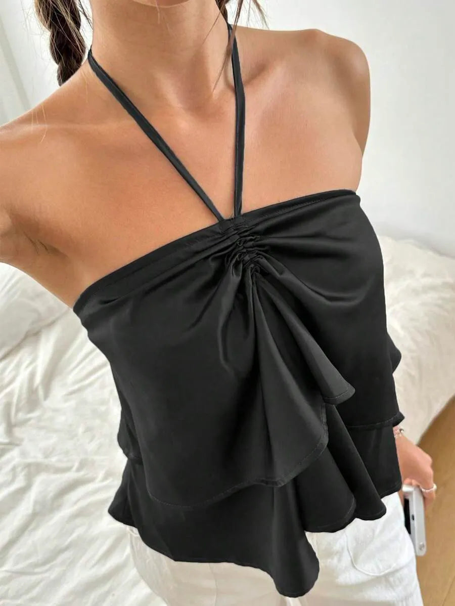 Top Halter SATIN BOW — Nudo Drapeado