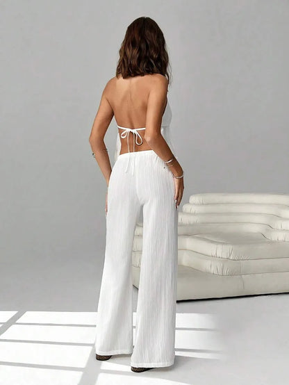 Set Crop Top y Pantalón Ancho — Lino Blanco