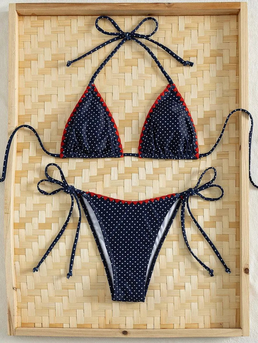 Bikini Triángulo RICKRACK — Amarillo con Ribete Fucsia