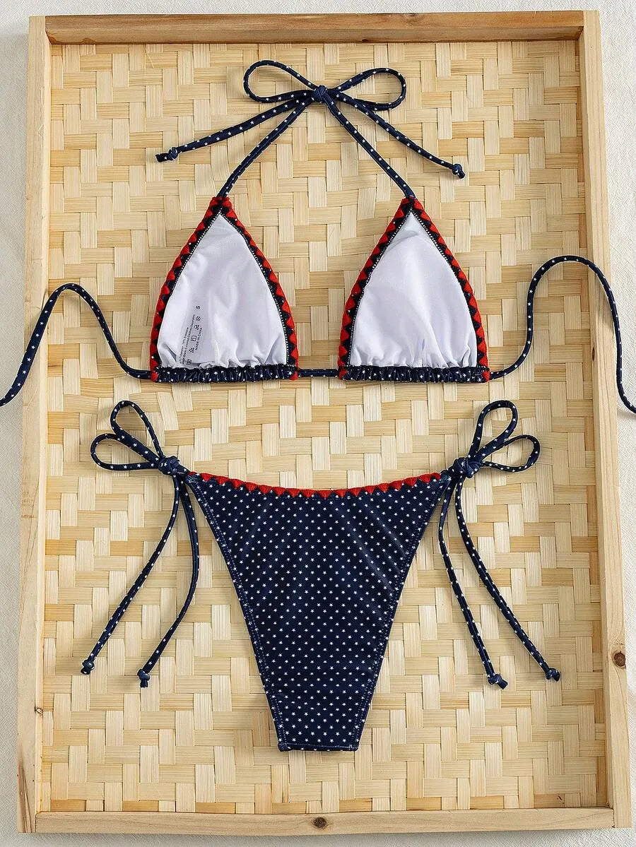 Bikini Triángulo RICKRACK — Amarillo con Ribete Fucsia