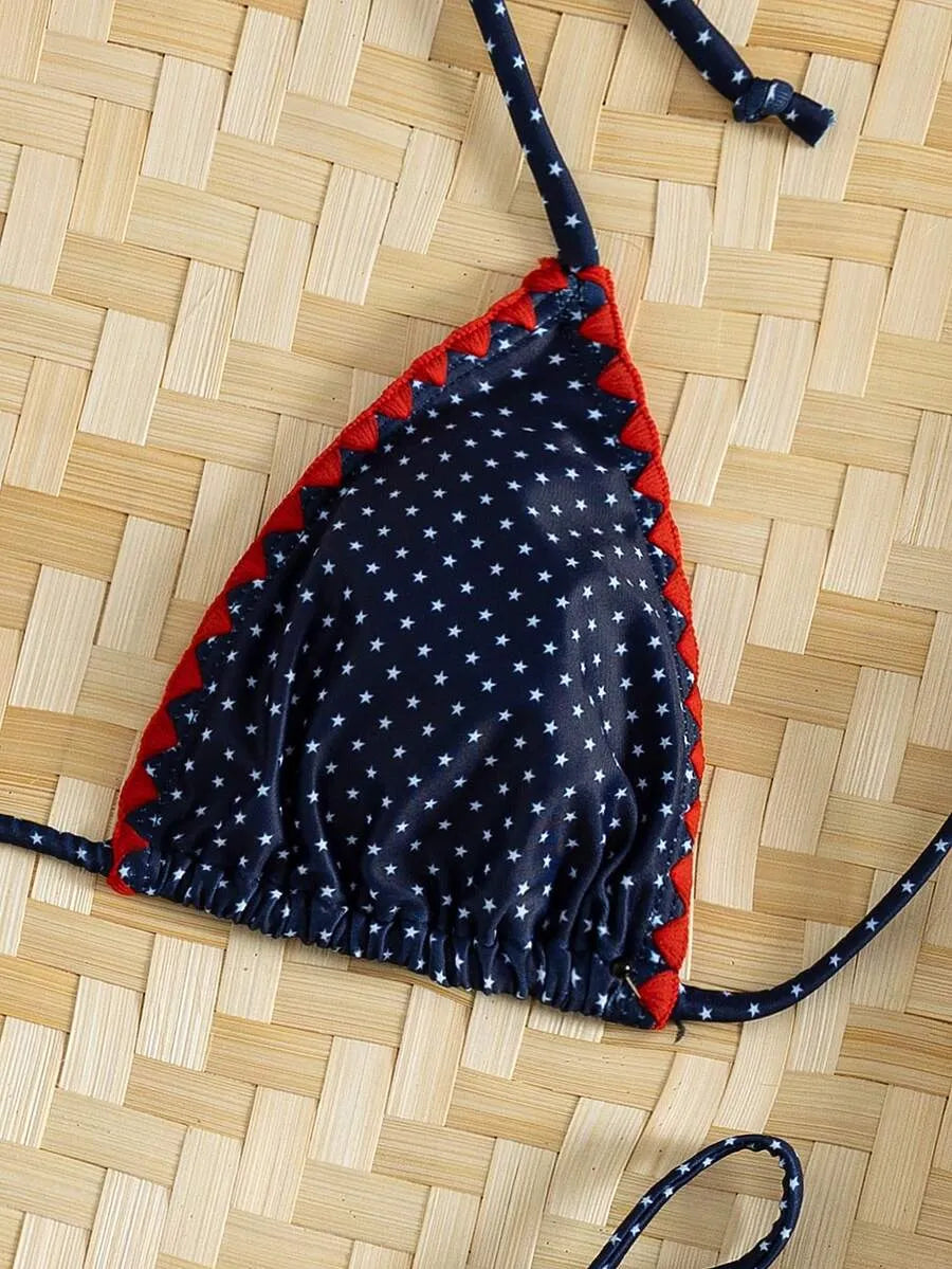 Bikini Triángulo RICKRACK — Amarillo con Ribete Fucsia