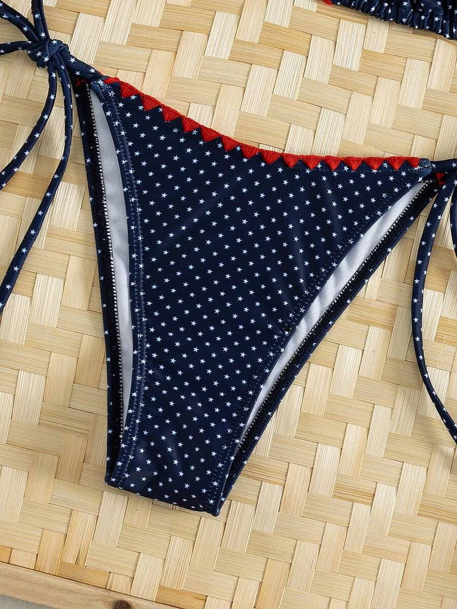 Bikini Triángulo RICKRACK — Amarillo con Ribete Fucsia