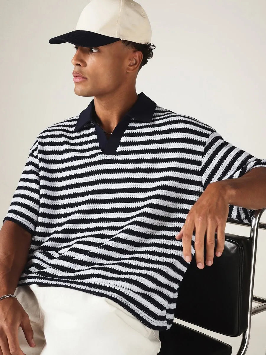 Polo Crochet NAVY STRIPE — Calado Marinero