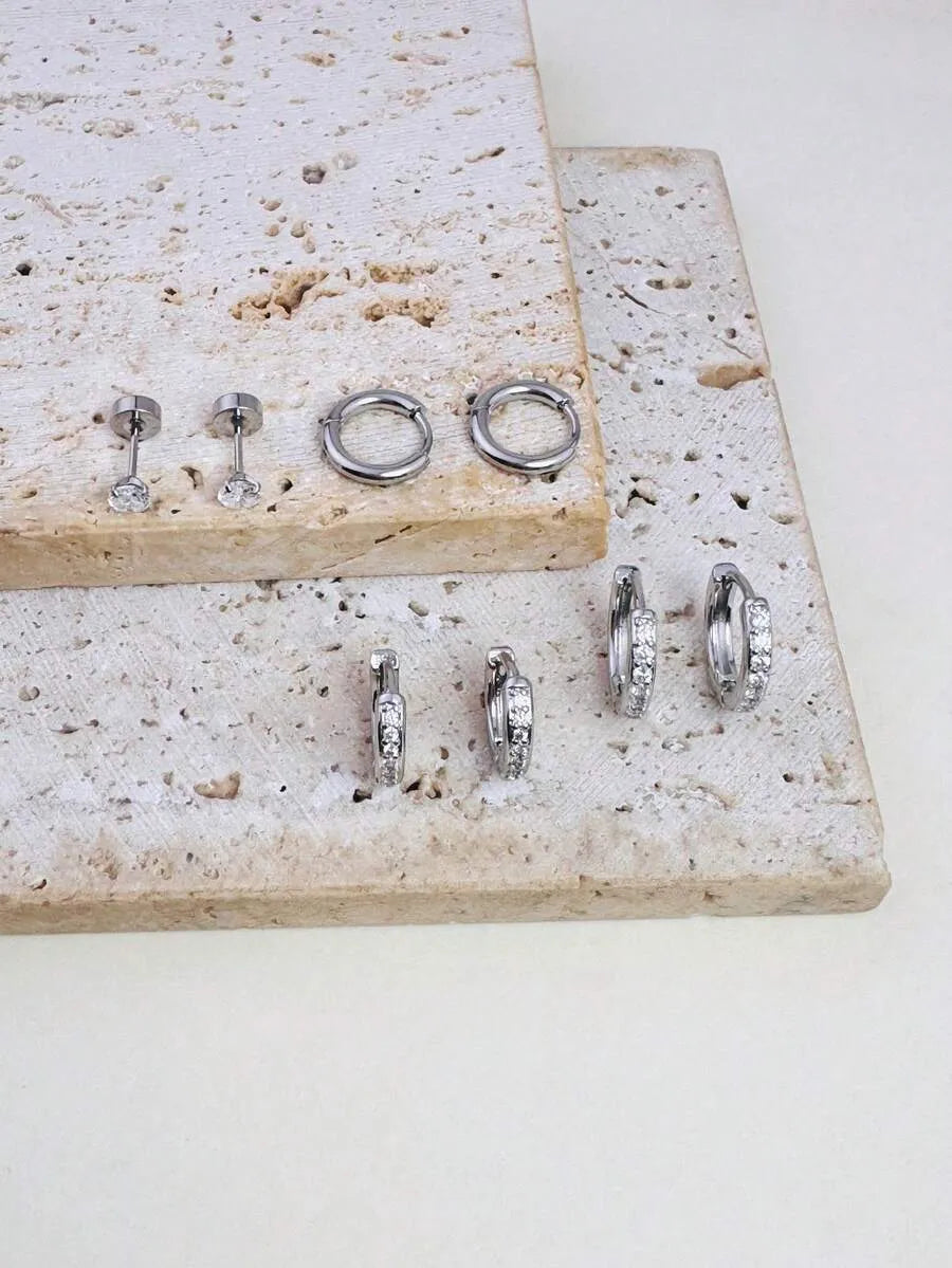 Pendientes Mini Aro STAR & CRYSTAL — Set Ear Stacking Dorado y Plata