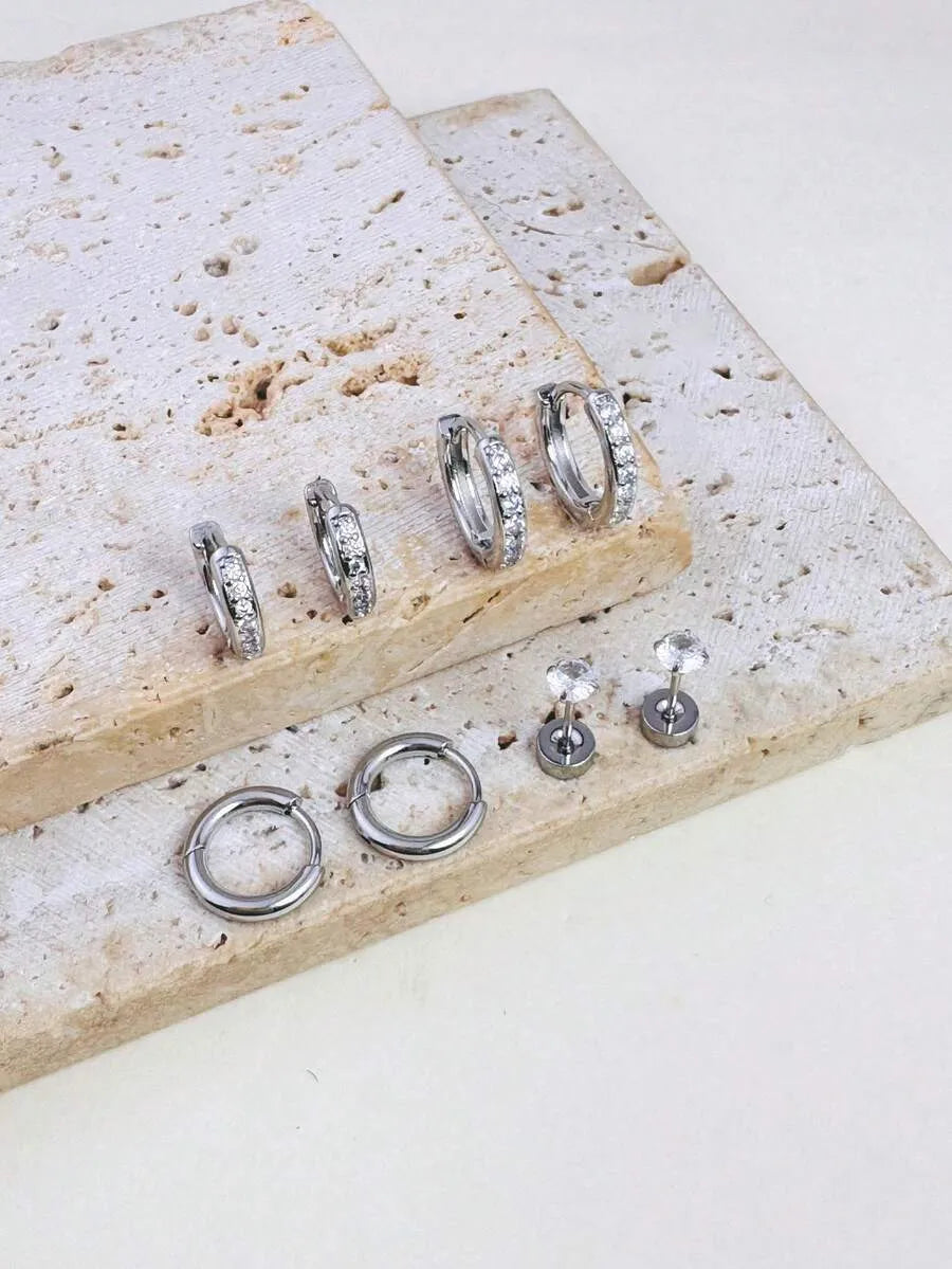 Pendientes Mini Aro STAR & CRYSTAL — Set Ear Stacking Dorado y Plata