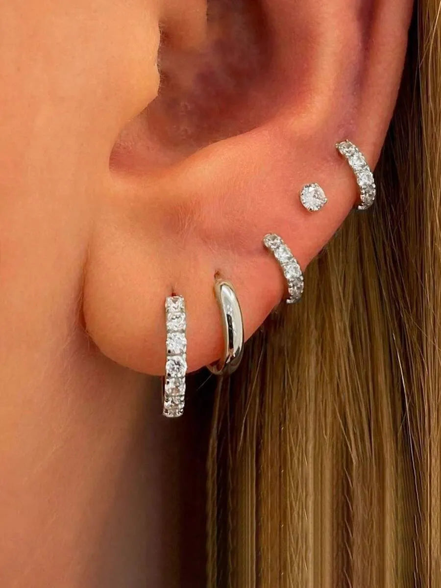 Pendientes Mini Aro STAR & CRYSTAL — Set Ear Stacking Dorado y Plata